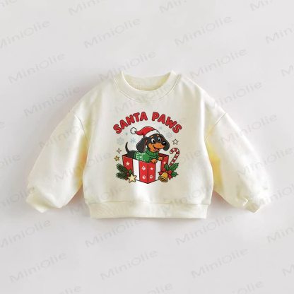 SANTA PAWS Baby Toddler Christmas Daschund Cream Sweatshirt - Cream - 3-5T - image 1