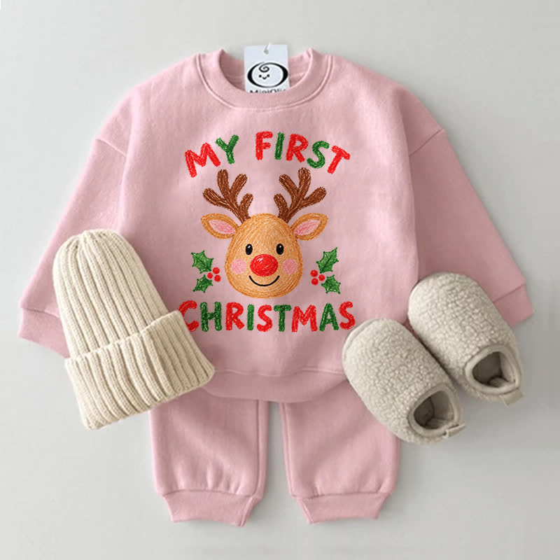 MY FIRST CHRISTMAS Baby Reindeer Sweatshirt 2-piece Set - Pink - 2-3T - image 2