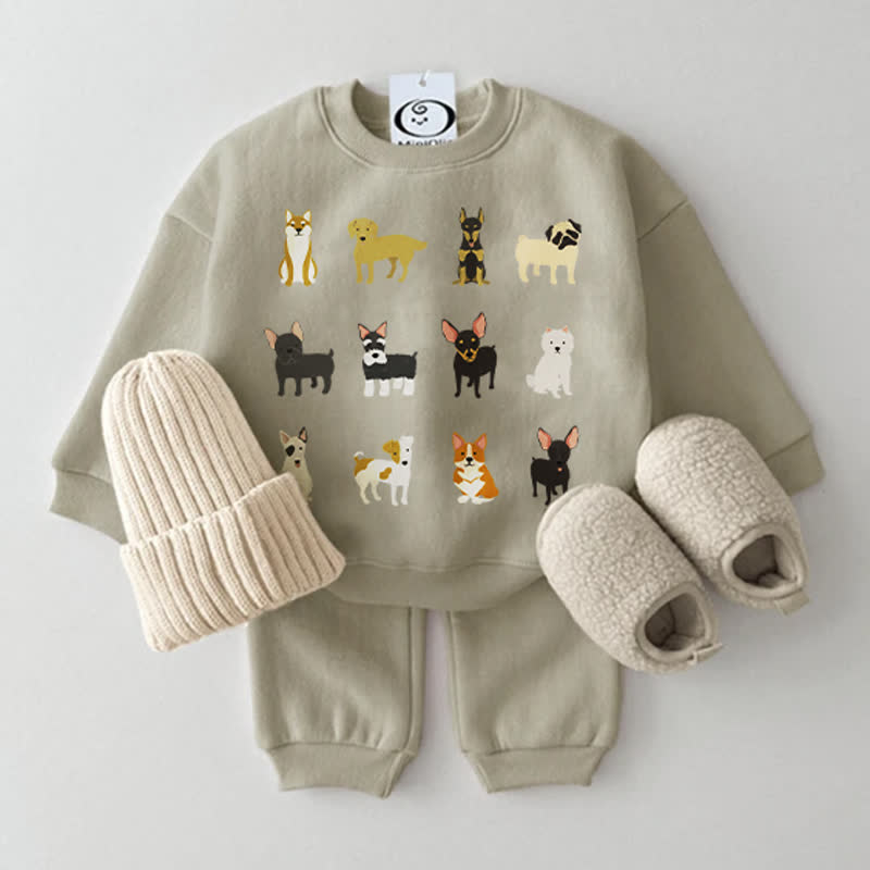 Baby Dogs Print Grey Green Sweatshirt 2-piece Set - Grey Green - 2-3T - image 1
