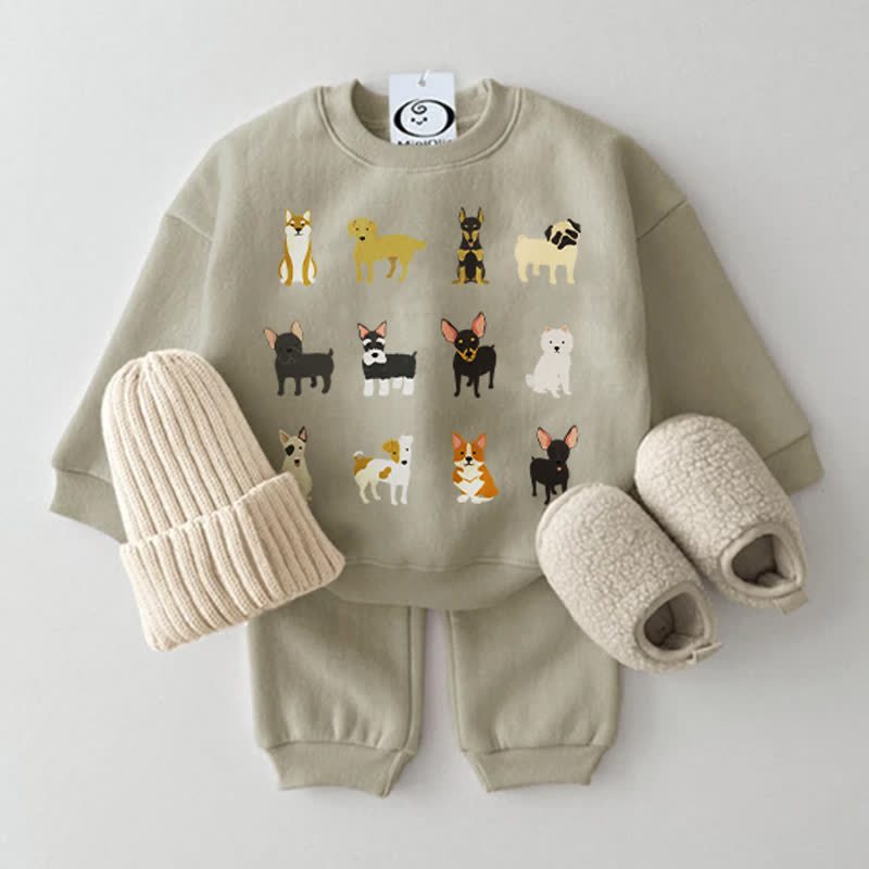 Baby Dogs Print Grey Green Sweatshirt 2-piece Set - Grey Green - 2-3T - image 1