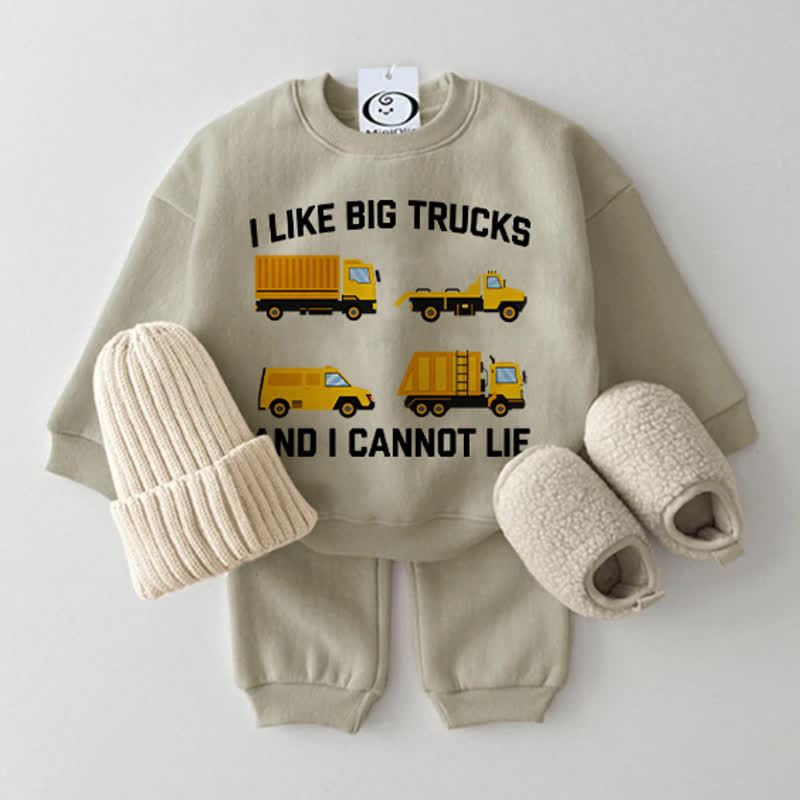 I LIKE BIG TRUCKS AND I CANNOT LIE Baby Grey Green Sweatshirt 2-piece Set - Grey Green - 2-3T - image 1