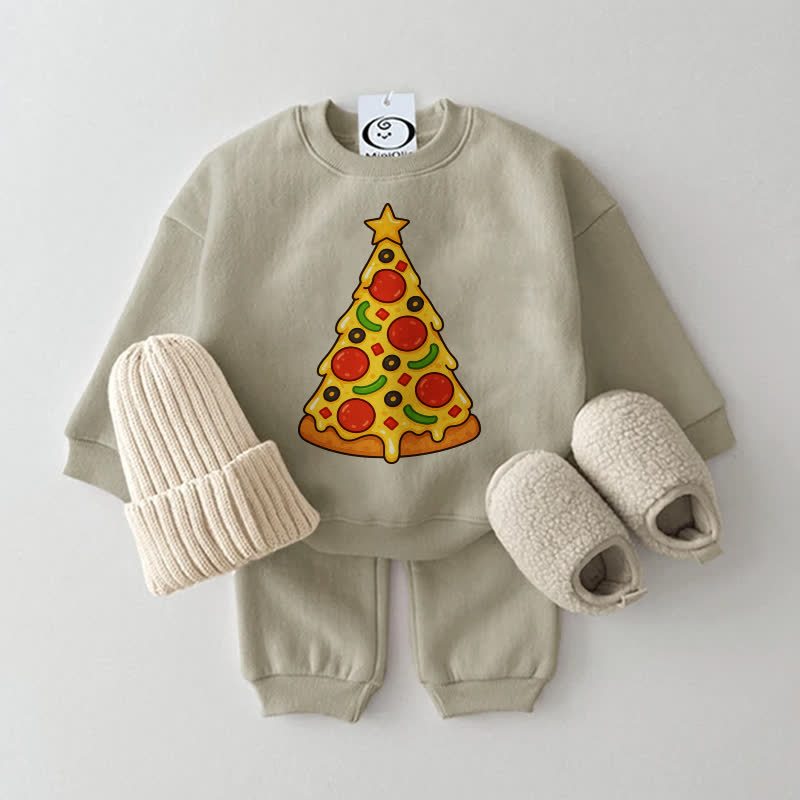Baby Pizza Christmas Tree Sweatshirt 2-piece Set - Grey Green - 2-3T - image 2