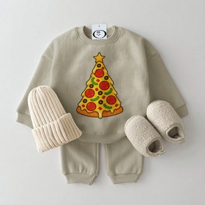 Baby Pizza Christmas Tree Sweatshirt 2-piece Set - Grey Green - 2-3T - image 2