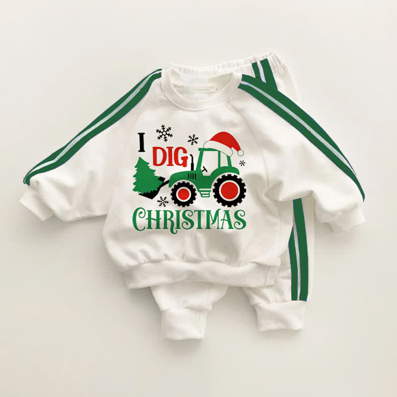 I DIG CHRISTMAS Baby Toddler Excavator Green Striped 2-piece Set - White&Green - 3-5T - image 1