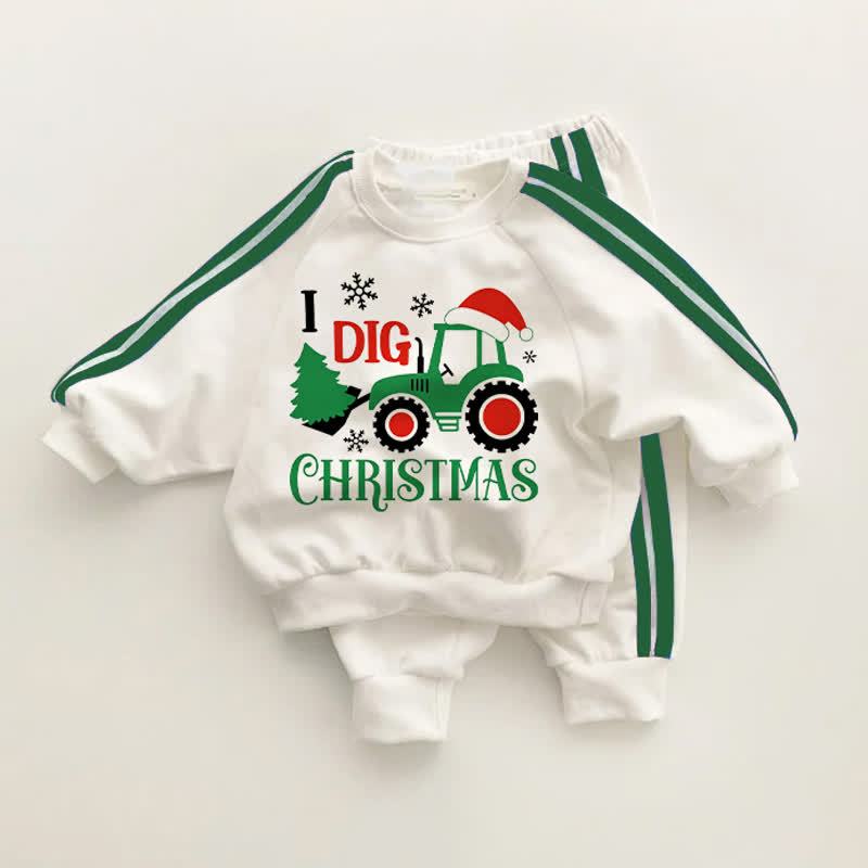 I DIG CHRISTMAS Baby Toddler Excavator Green Striped 2-piece Set - White&Green - 3-5T - image 1