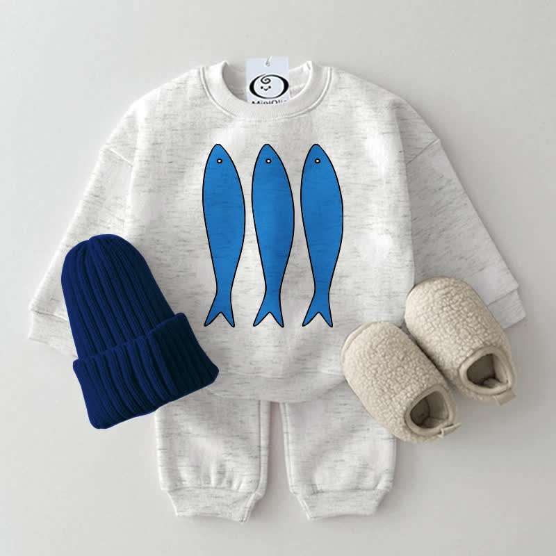 Baby Fish Print Sweatshirt 2-piece Set - Light Grey - 2-3T - image 2