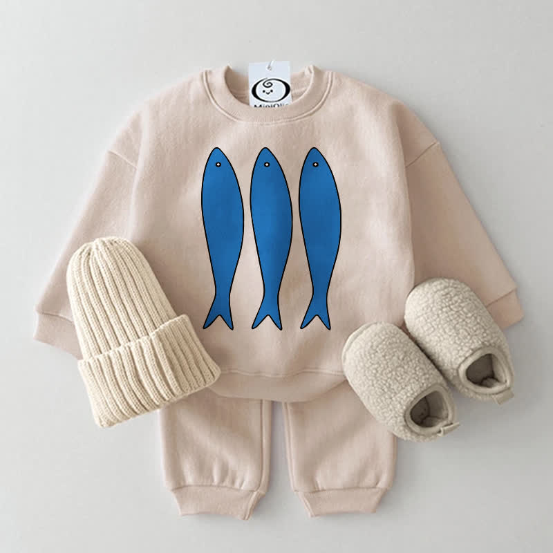 Baby Fish Print Sweatshirt 2-piece Set - Beige - 2-3T - image 1