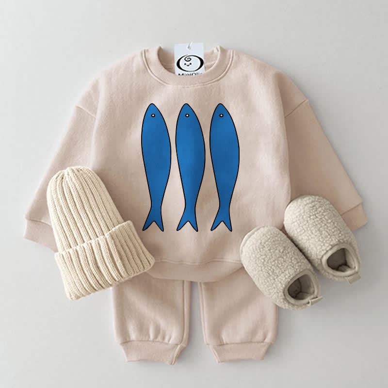 Baby Fish Print Sweatshirt 2-piece Set - Beige - 2-3T - image 1