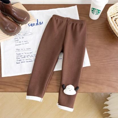 Toddler Puppy Applique Fleece Ribbed Leggings - Brown - 6-7T - image 5