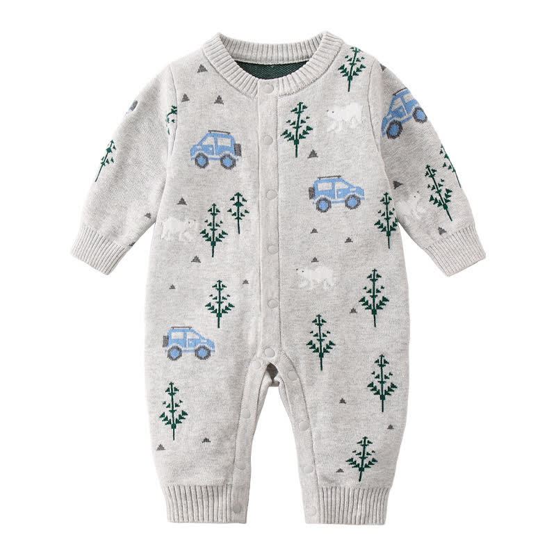 Baby Grey Car and Tree Pattern Snap Romper - Gray - 1-2Y - image 2