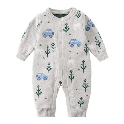 Baby Grey Car and Tree Pattern Snap Romper - Gray - 1-2Y - image 2