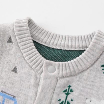Baby Grey Car and Tree Pattern Snap Romper - image 4