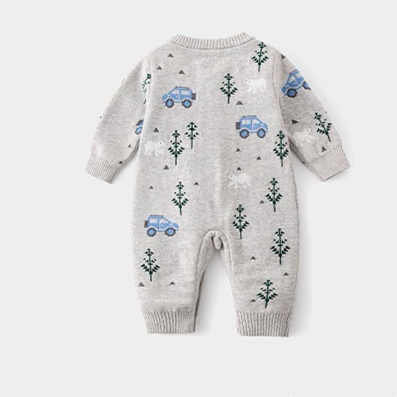 Baby Grey Car and Tree Pattern Snap Romper - image 3
