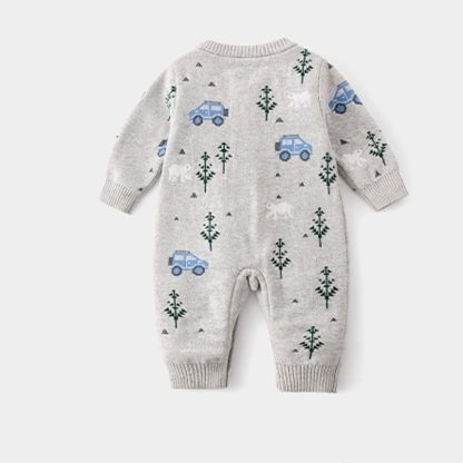 Baby Grey Car and Tree Pattern Snap Romper - image 3