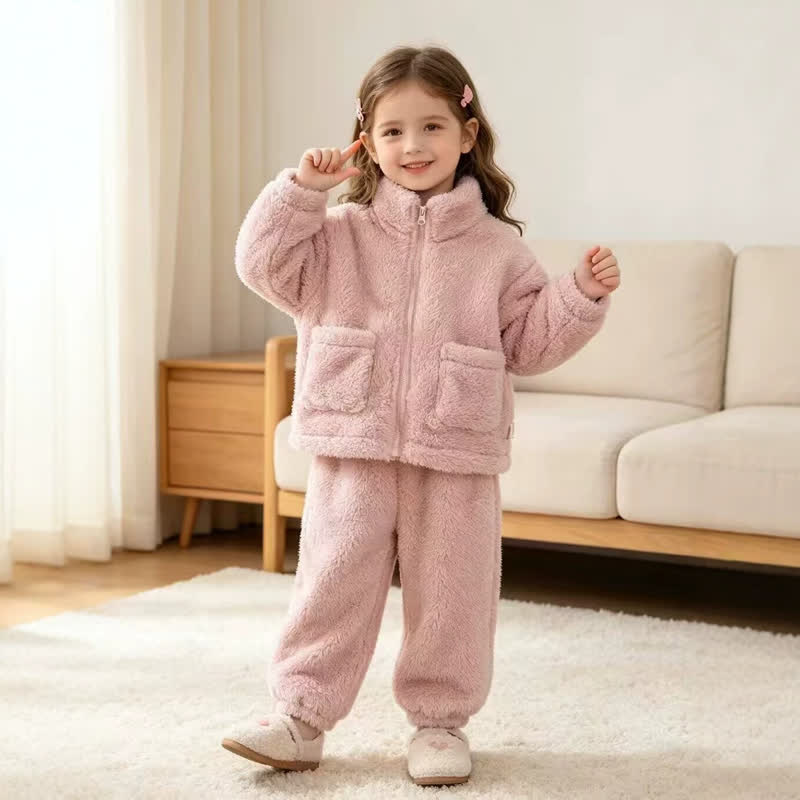 Baby Toddler Solid Color Sherpa Zip Pocket 2-piece Set - Pink - 4-5T - image 4