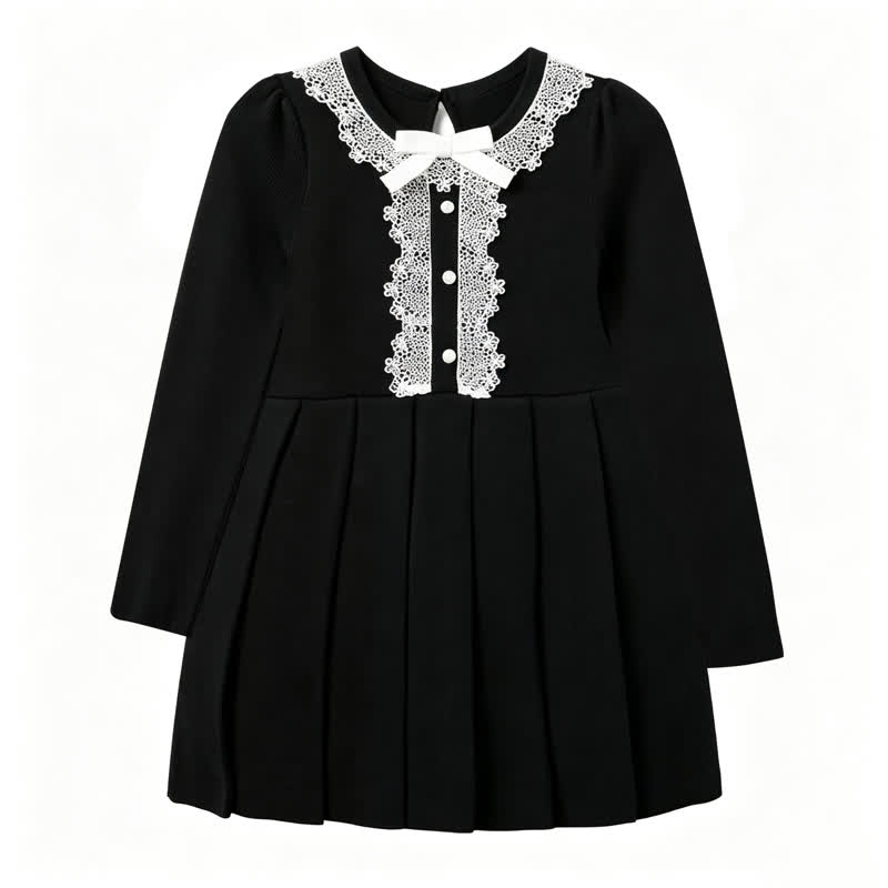 Toddler Baby Girl Black Velvet Bow Detail Long Sleeve Dress - image 2