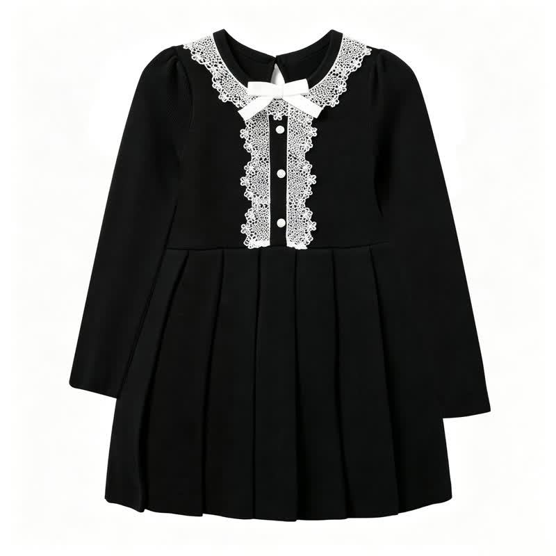 Toddler Baby Girl Black Velvet Bow Detail Long Sleeve Dress - image 2