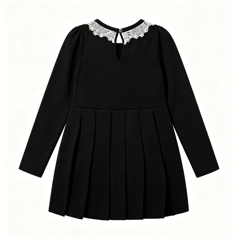 Toddler Baby Girl Black Velvet Bow Detail Long Sleeve Dress - image 3