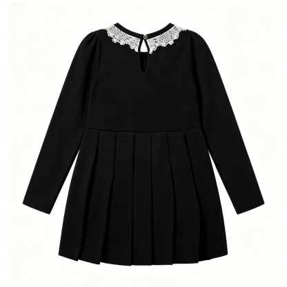 Toddler Baby Girl Black Velvet Bow Detail Long Sleeve Dress - image 3