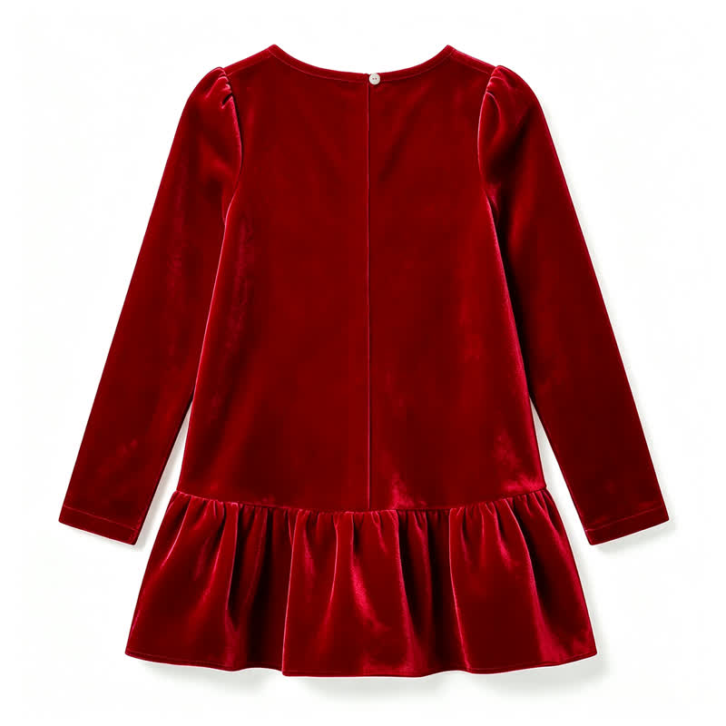 Toddler Baby Girl Red Velvet Bow Detail Long Sleeve Dress - image 3