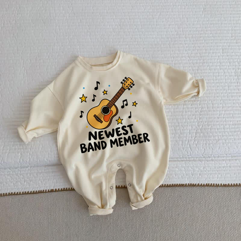 NEWEST BAND MEMBER Baby Guitar Print Beige Romper - Beige - 2-3T - image 1