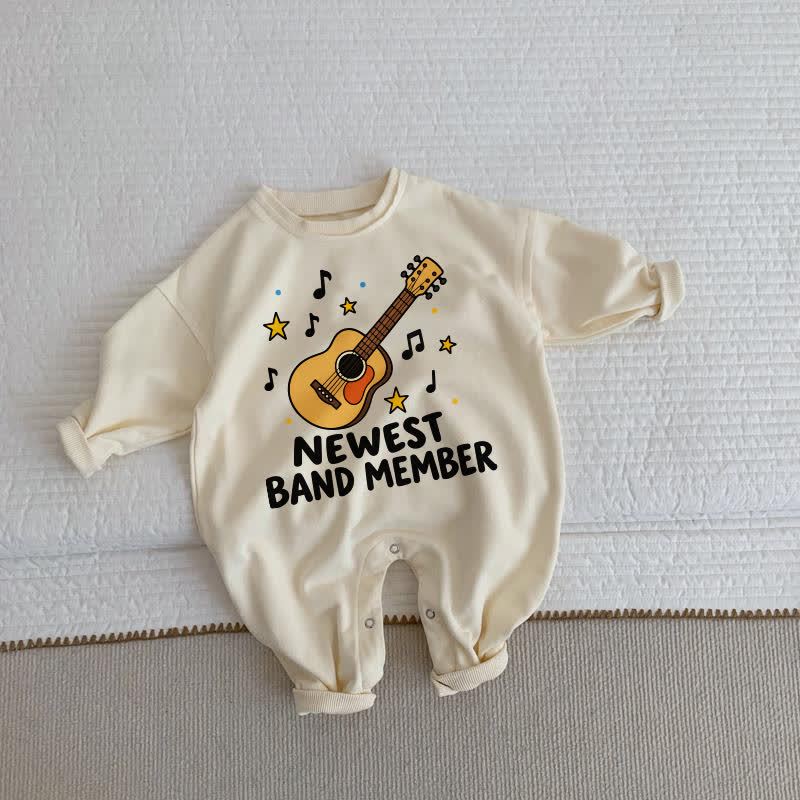 NEWEST BAND MEMBER Baby Guitar Print Beige Romper - Beige - 2-3T - image 1