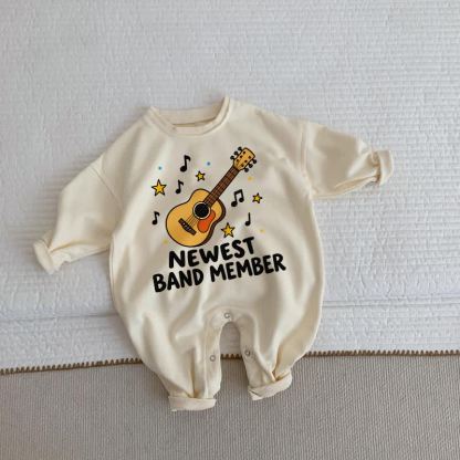 NEWEST BAND MEMBER Baby Guitar Print Beige Romper - Beige - 2-3T - image 1
