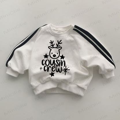 COUSIN CREW Baby Black Striped Sleeve White Sweatshirt - White - 2-3T - image 1