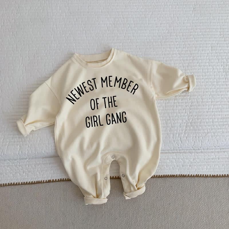 NEWEST MEMBER OF THE GIRL GANG Baby Beige Romper - Beige - 2-3T - image 1