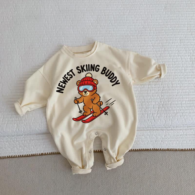 NEWEST SKIING BUDDY Baby Bear Print Beige Romper - Beige - 2-3T - image 1