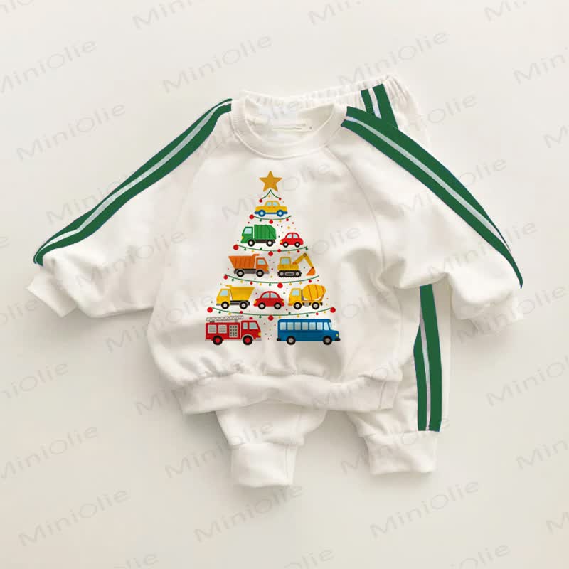 Christmas Tree Car Baby Toddler Green Striped 2-piece Set - White&Green - 3-5T - image 1