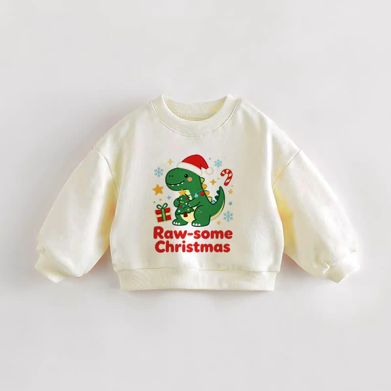 RAW-SOME CHRISTMAS Baby Toddler Dino Print Cream Sweatshirt - Cream - 3-5T - image 1