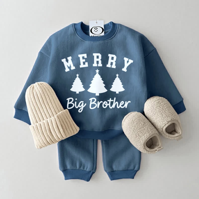 MERRY BIG BROTHER Baby Christmas Tree Blue Sweatshirt 2-piece Set - Blue - 2-3T - image 1