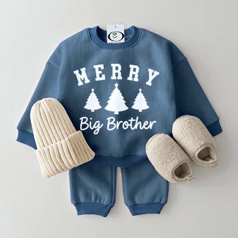 MERRY BIG BROTHER Baby Christmas Tree Blue Sweatshirt 2-piece Set - Blue - 2-3T - image 1