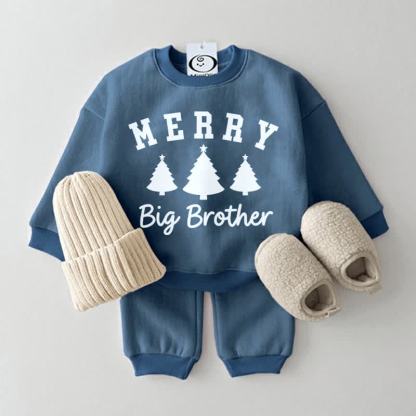 MERRY BIG BROTHER Baby Christmas Tree Blue Sweatshirt 2-piece Set - Blue - 2-3T - image 1