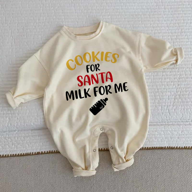COOKIES FOR SANTA MILK FOR ME Baby Bottle Print Beige Romper - Beige - 2-3T - image 1