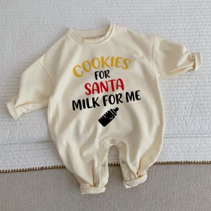 COOKIES FOR SANTA MILK FOR ME Baby Bottle Print Beige Romper - Beige - 2-3T - image 1