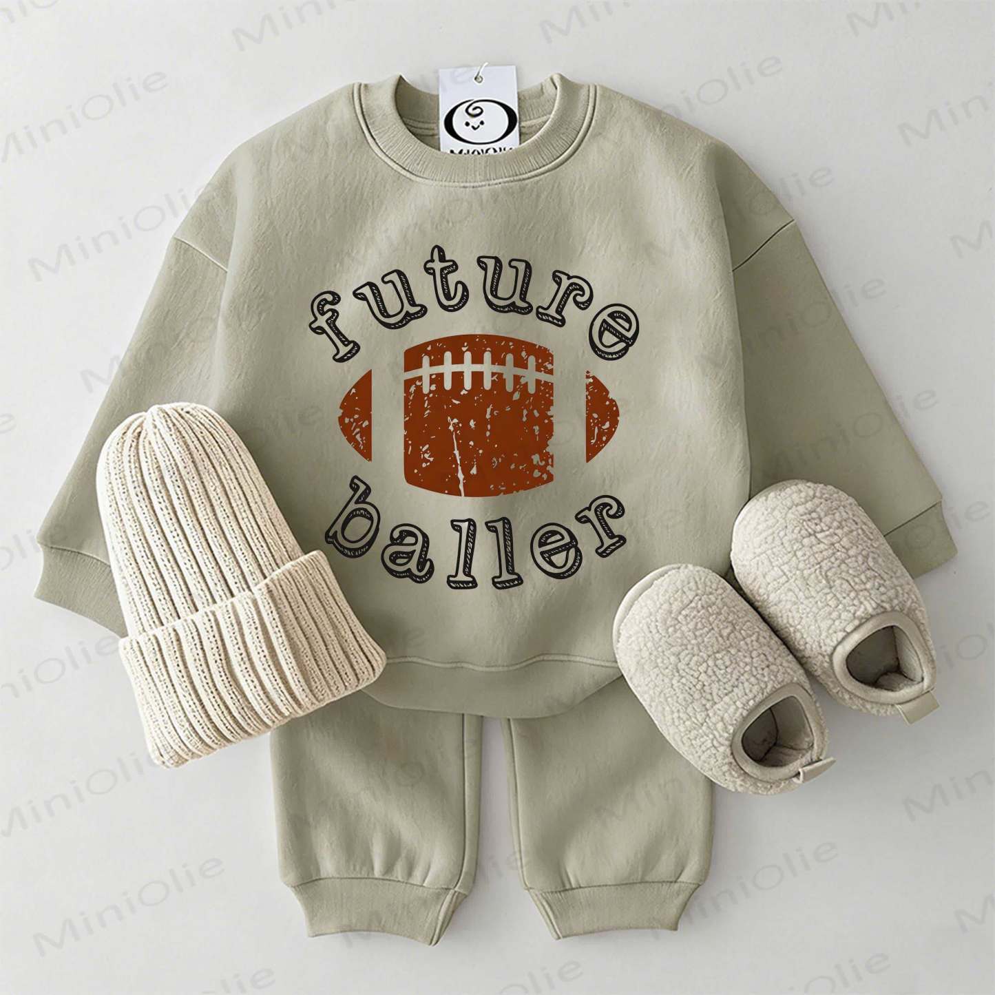 FUTURE BALLER Baby Rugby Football Grey Green Sweatshirt 2-piece Set - Grey Green - 2-3T - image 1