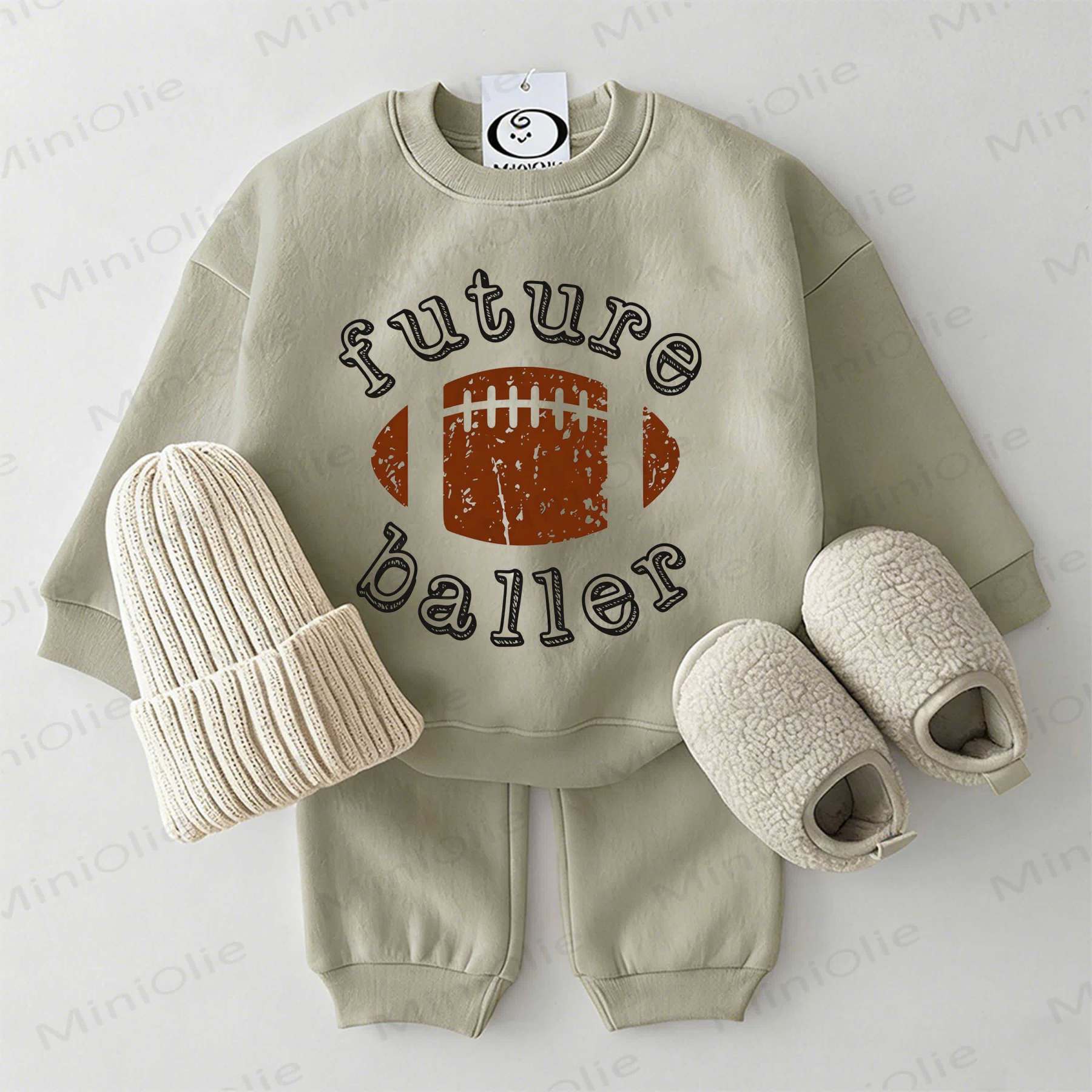 FUTURE BALLER Baby Rugby Football Grey Green Sweatshirt 2-piece Set - Grey Green - 2-3T - image 1