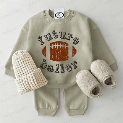 FUTURE BALLER Baby Rugby Football Grey Green Sweatshirt 2-piece Set - Grey Green - 2-3T - image 1