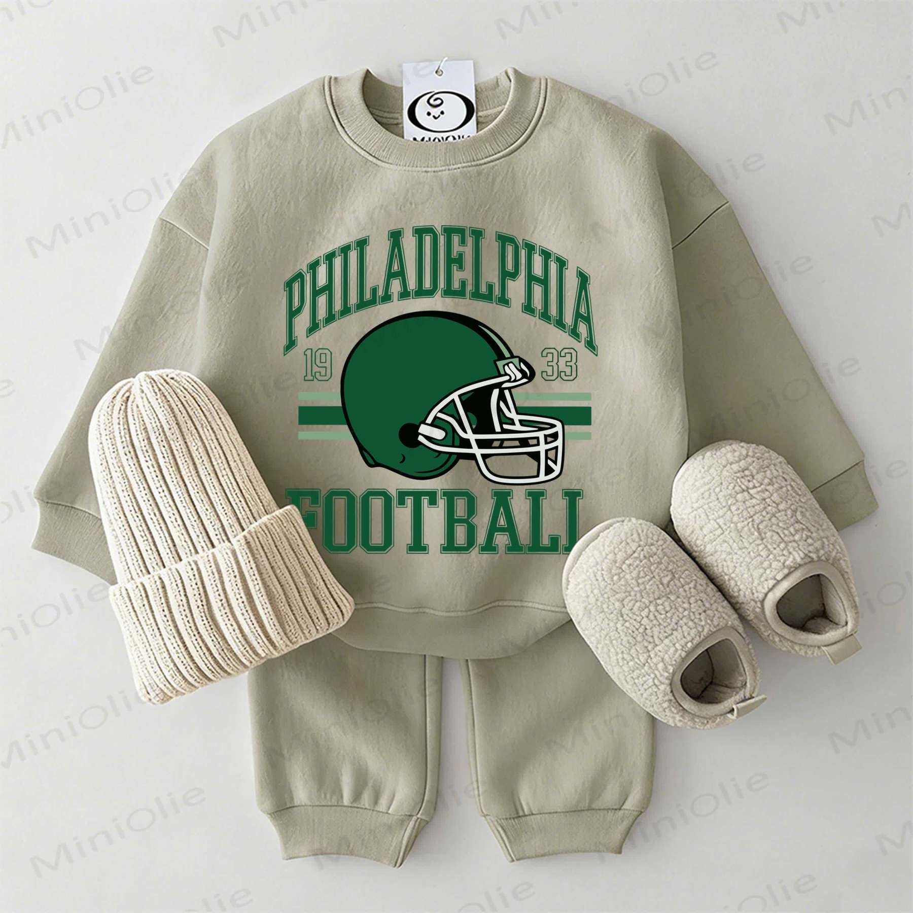 PHILADELPHIA FOOTBALL Baby Football Helmet Grey Green Sweatshirt 2-piece Set - Grey Green - 2-3T - image 1