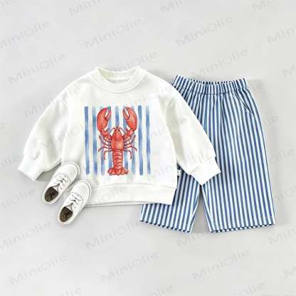 Baby Lobster Striped Sweatshirt 2-piece Set - White&Blue - 2-3T - image 1