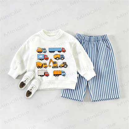  Baby Vehicles Sweatshirt 2-piece Set - White&Blue - 2-3T - image 1
