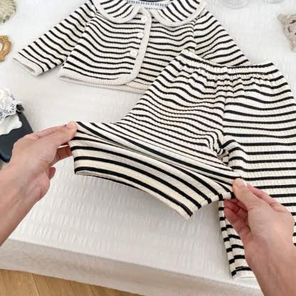 Toddler Baby Girl Striped Knit Cardigan and Pants 2-piece Set - image 10