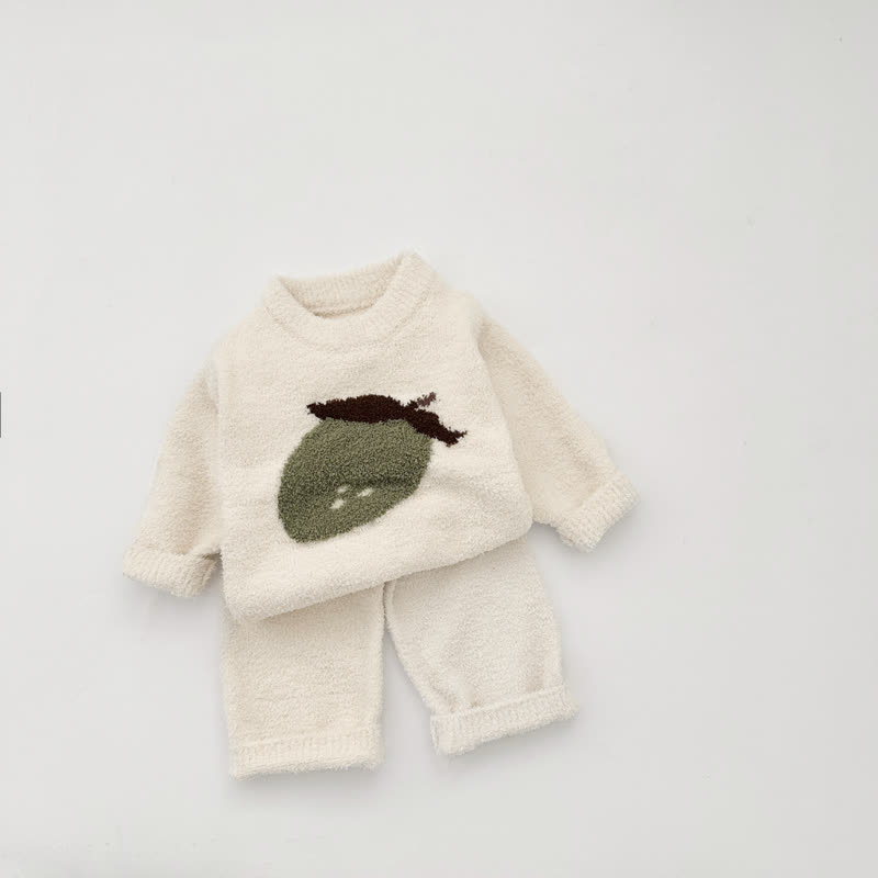 Baby Toddler Fruit Plush Pullover and Pants Pajama 2-piece Set - Beige - 3-4T - image 2