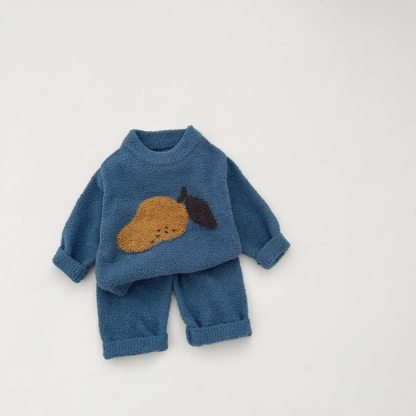 Baby Toddler Fruit Plush Pullover and Pants Pajama 2-piece Set - Blue - 3-4T - image 4