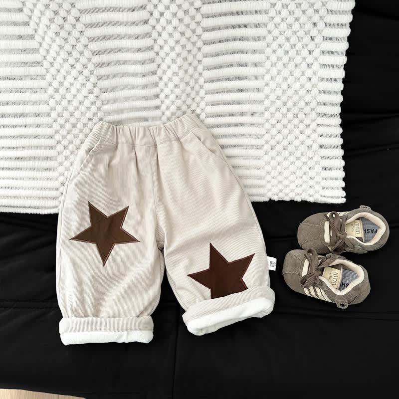 Toddler Baby Star Patch Fleece Corduroy Pants - Beige - 3-4T - image 1