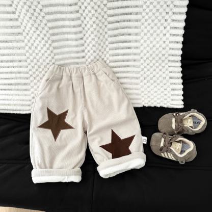 Toddler Baby Star Patch Fleece Corduroy Pants - Beige - 3-4T - image 1