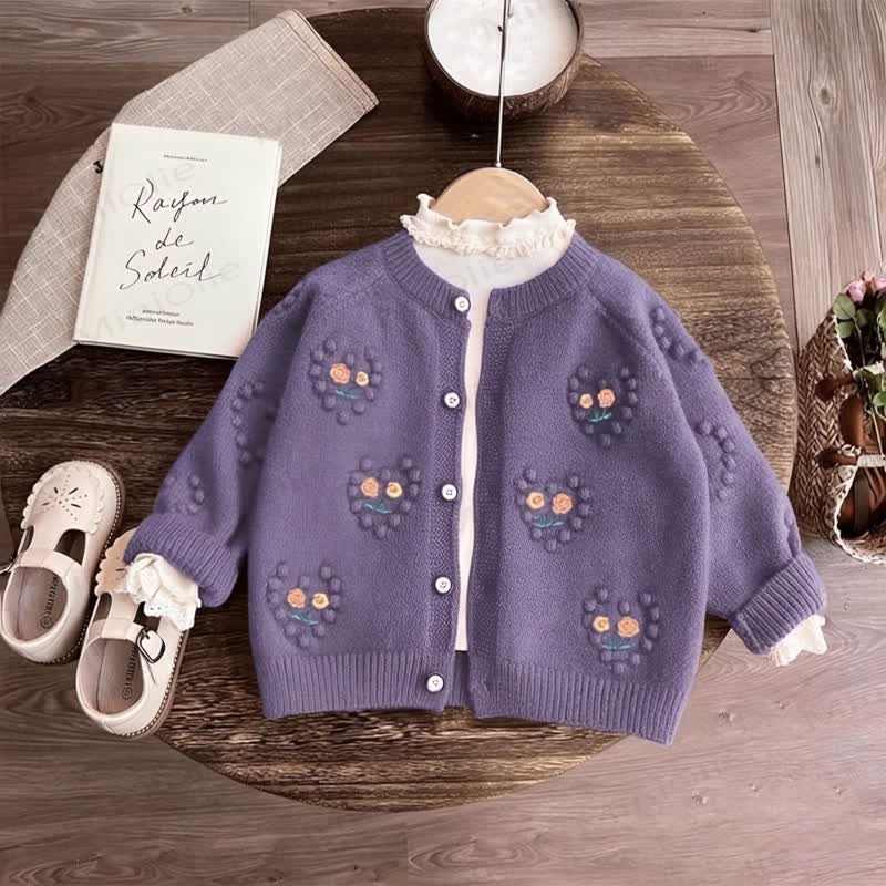 Toddler Heart Flower Purple Cadigan - Purple - 8-9T - image 1