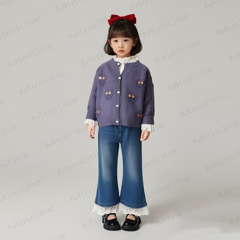 Toddler Heart Flower Purple Cadigan - image 3